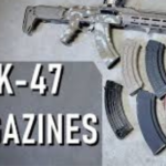 A detailed view of a custom AK magazine with unique designs and upgraded features.